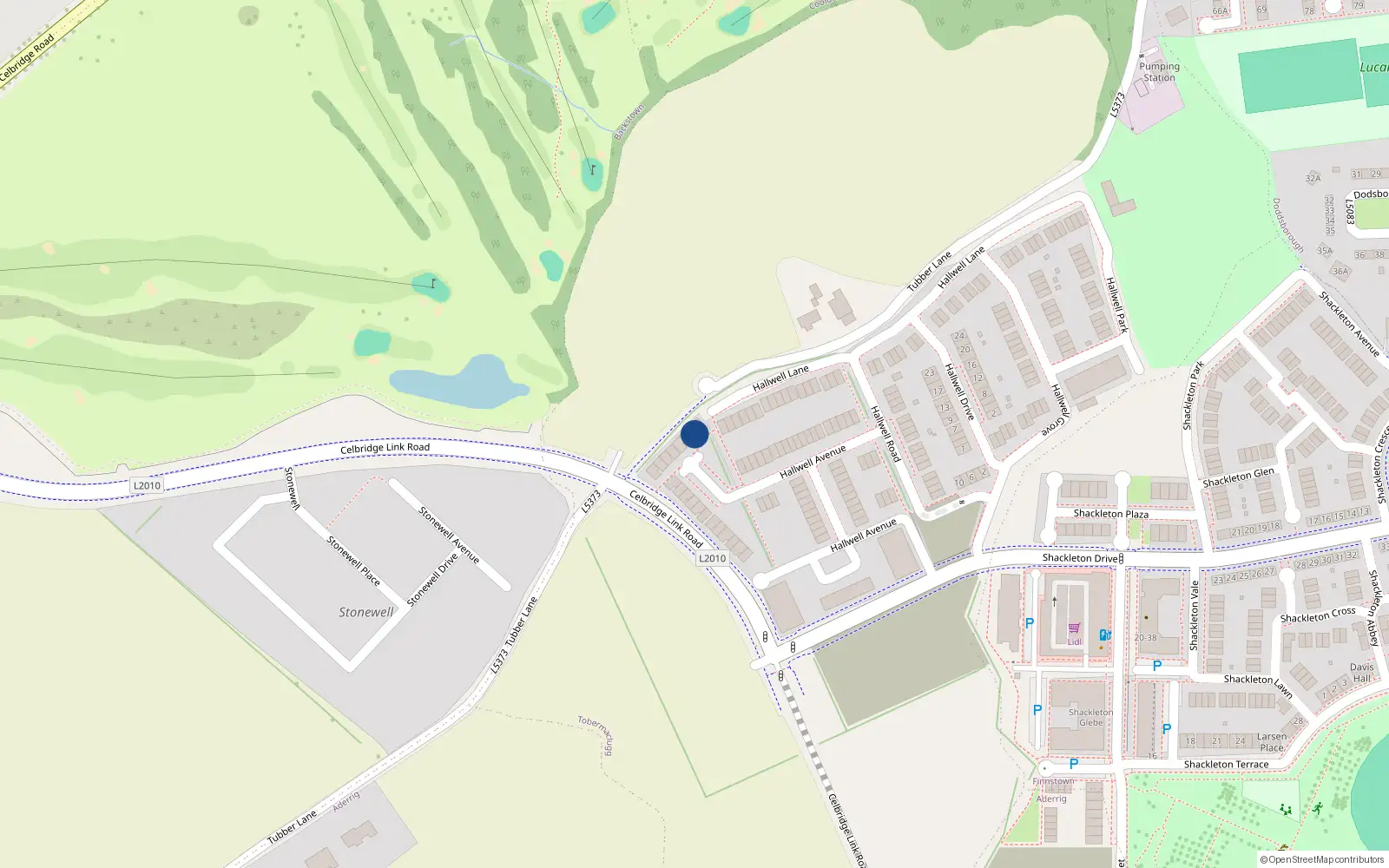 Overhead map showing the location of 38 Hallwell Green, Lucan