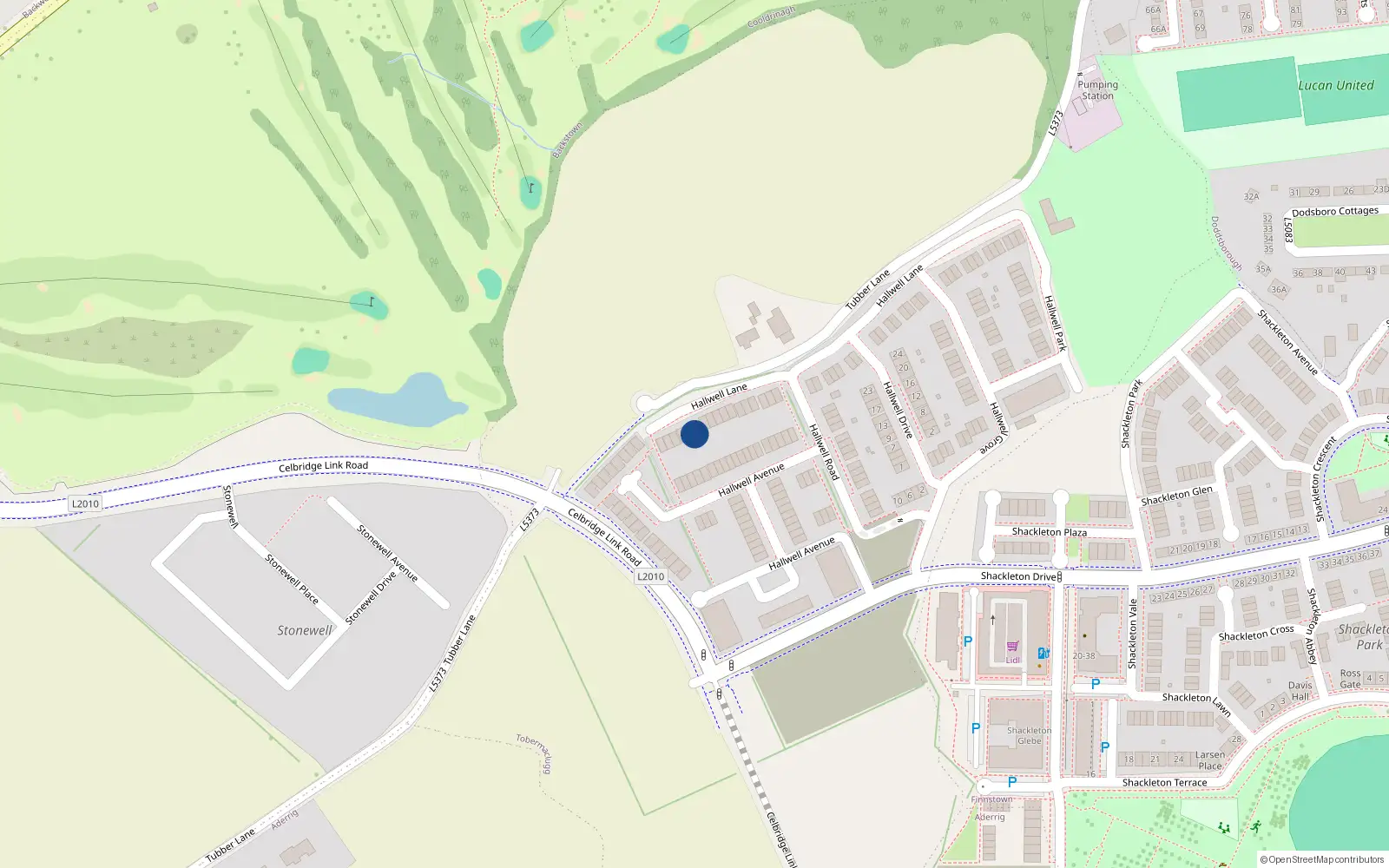 Overhead map showing the location of 38 Hallwell Lane, Lucan