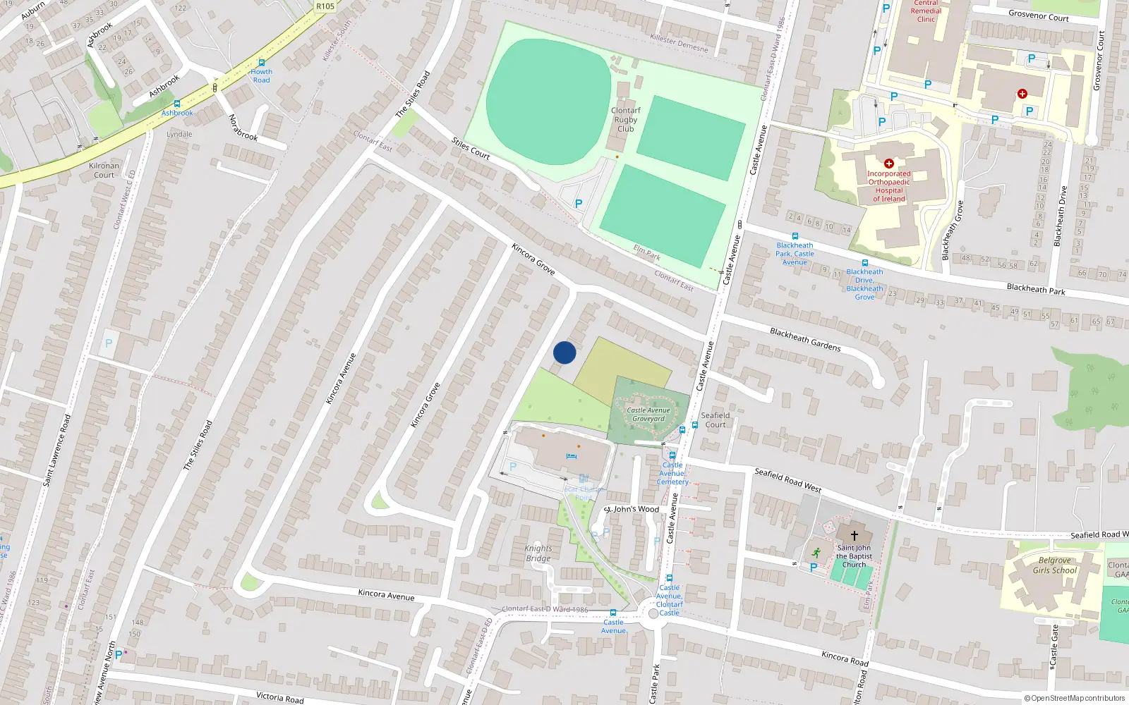 Overhead map showing the location of 38 Kincora Grove, Dublin 3