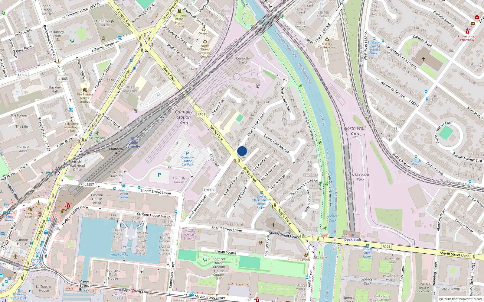 Overhead map showing the location of 38 Lower Oriel St, Dublin 1