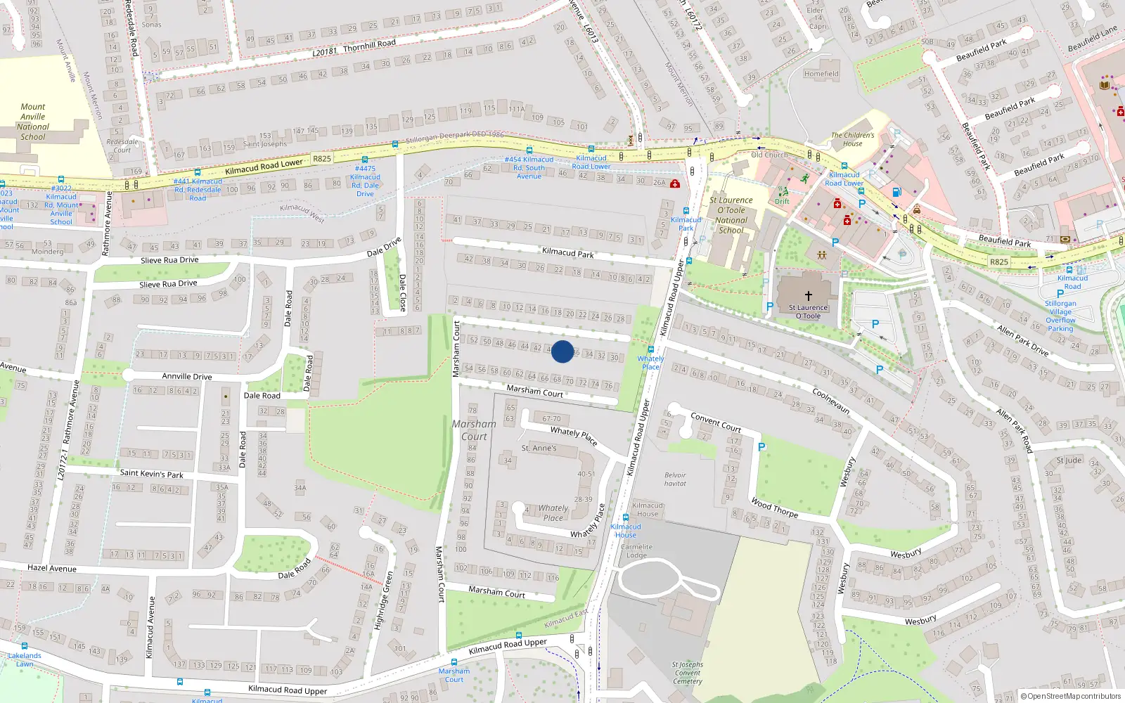 Overhead map showing the location of 38 Marshan Court, Stillorgan, Dublin