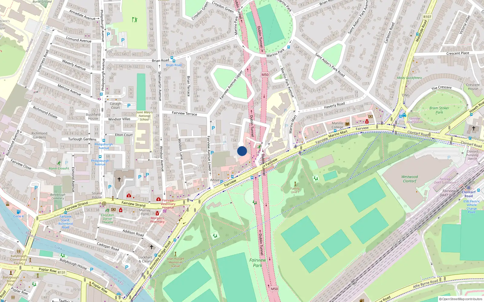 Overhead map showing the location of 38 Merville Avenue, Dublin 3