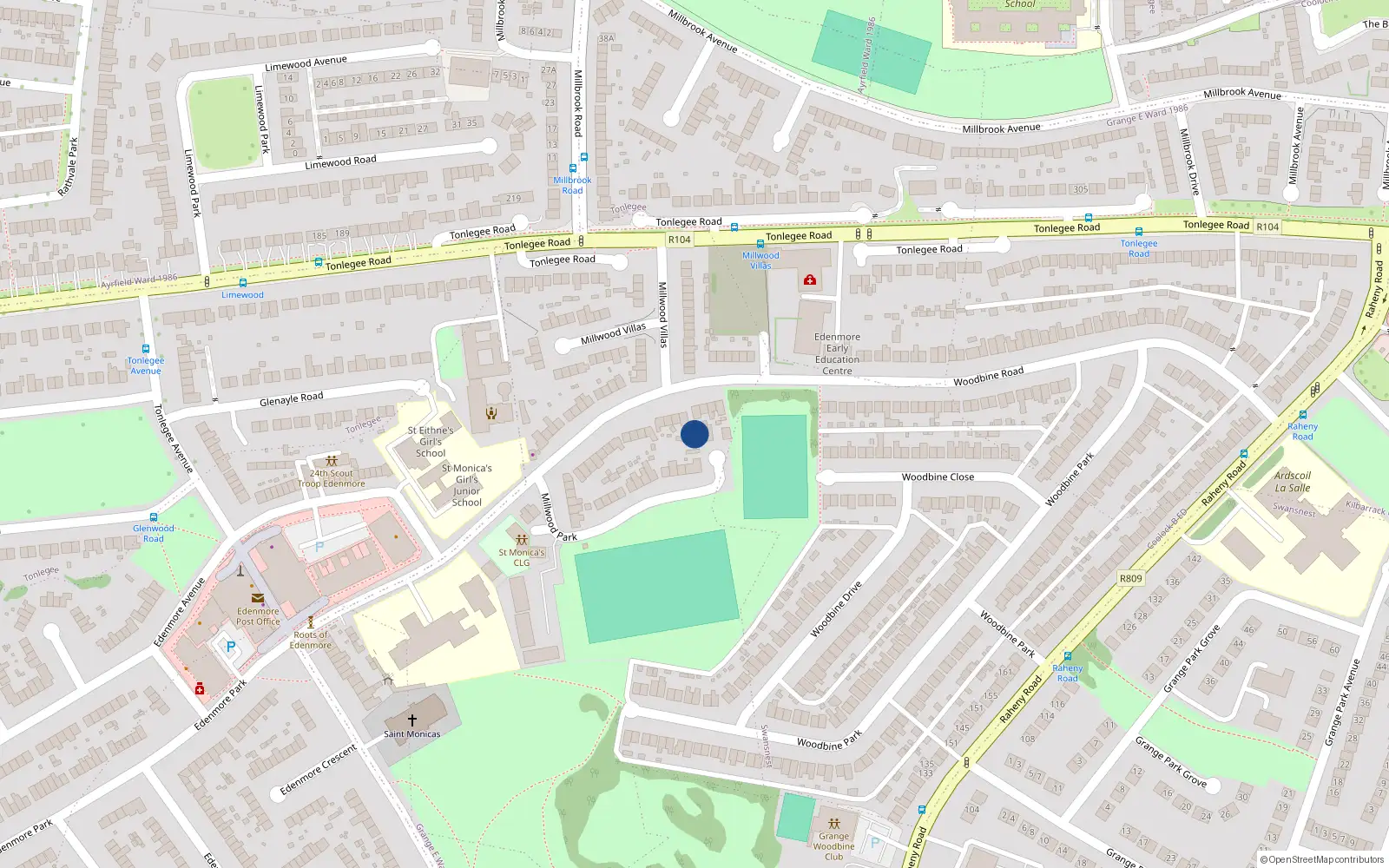 Overhead map showing the location of 38 Millwood Park, Dublin 5