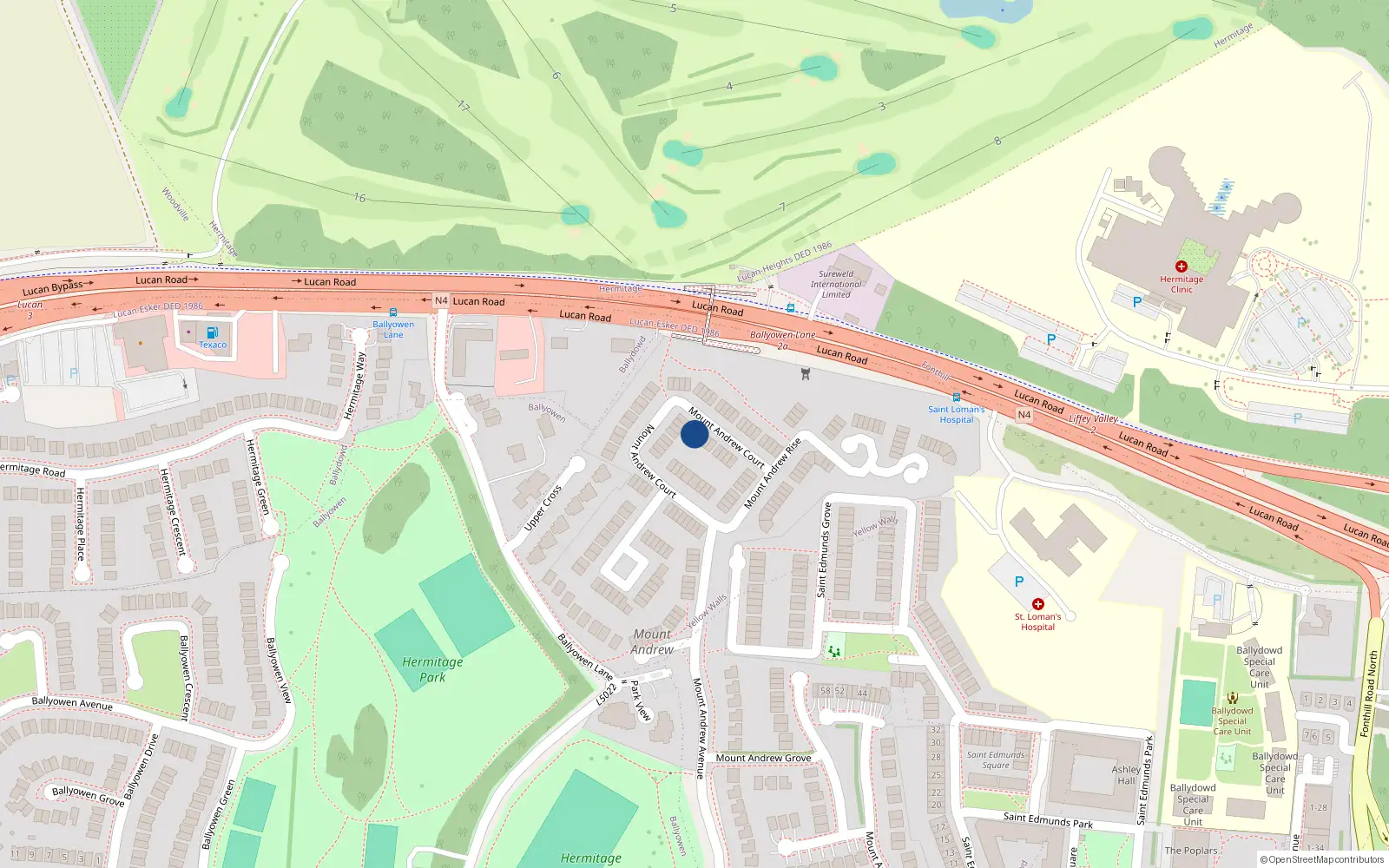 Overhead map showing the location of 38 Mount Andrew Court, Lucan
