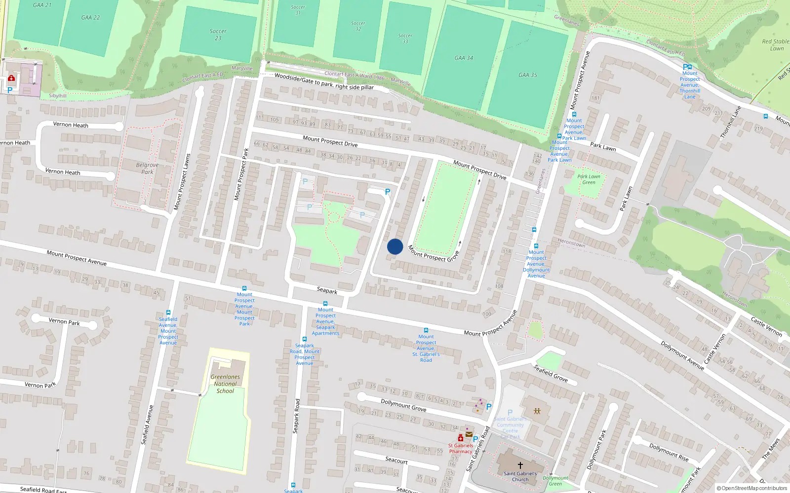 Overhead map showing the location of 38 Mount Prospect Grove, Dublin 3