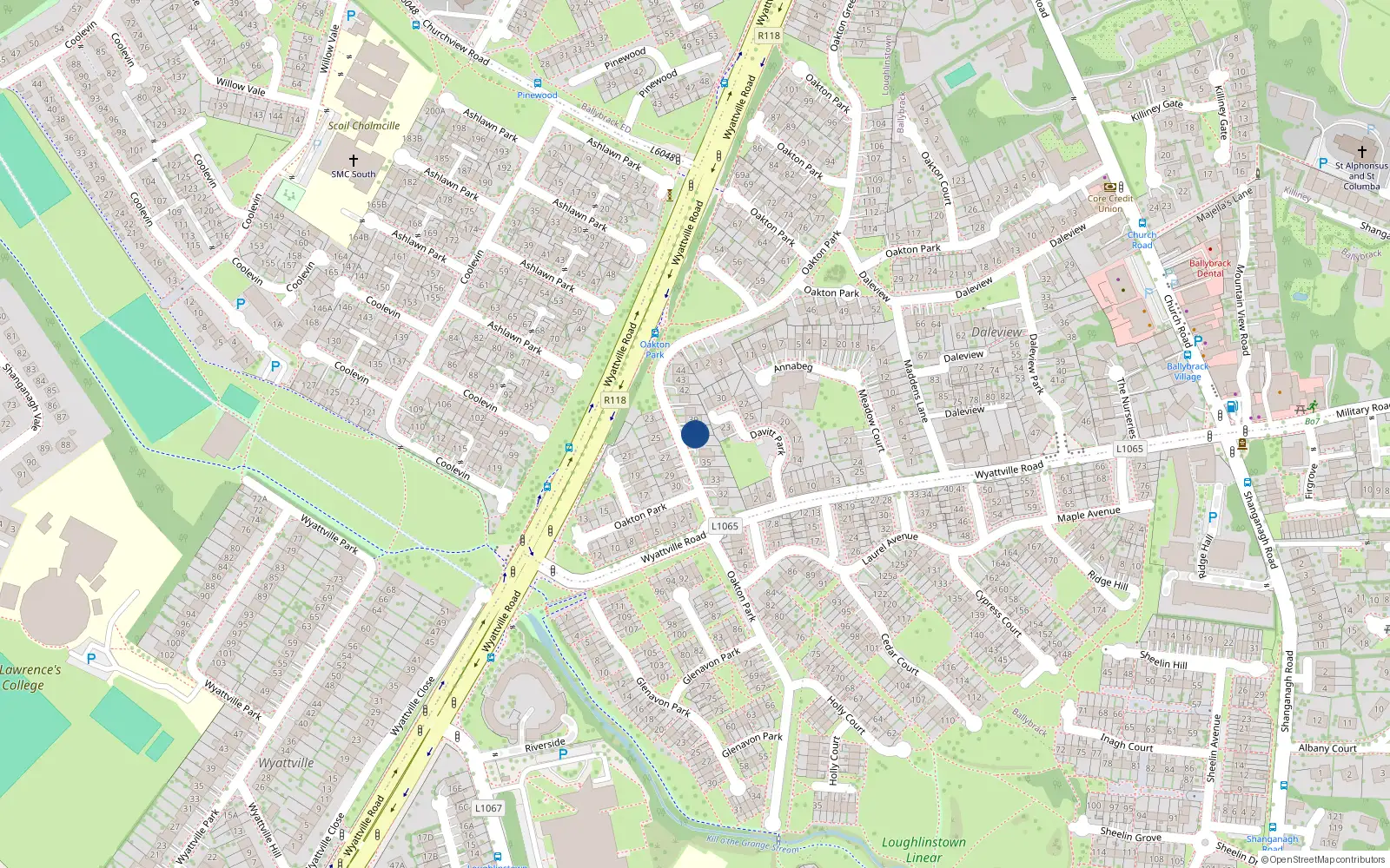 Overhead map showing the location of 38 Oakton Park, Co. Dublin