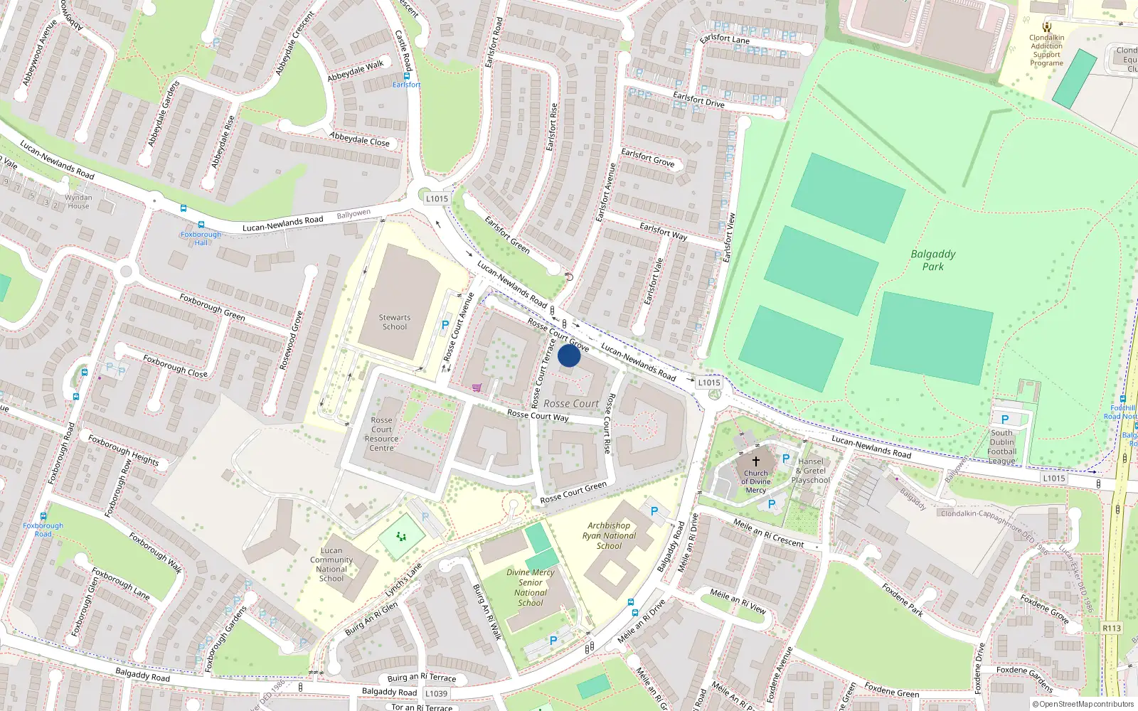Overhead map showing the location of 38 Rosse Court Terrace, Lucan