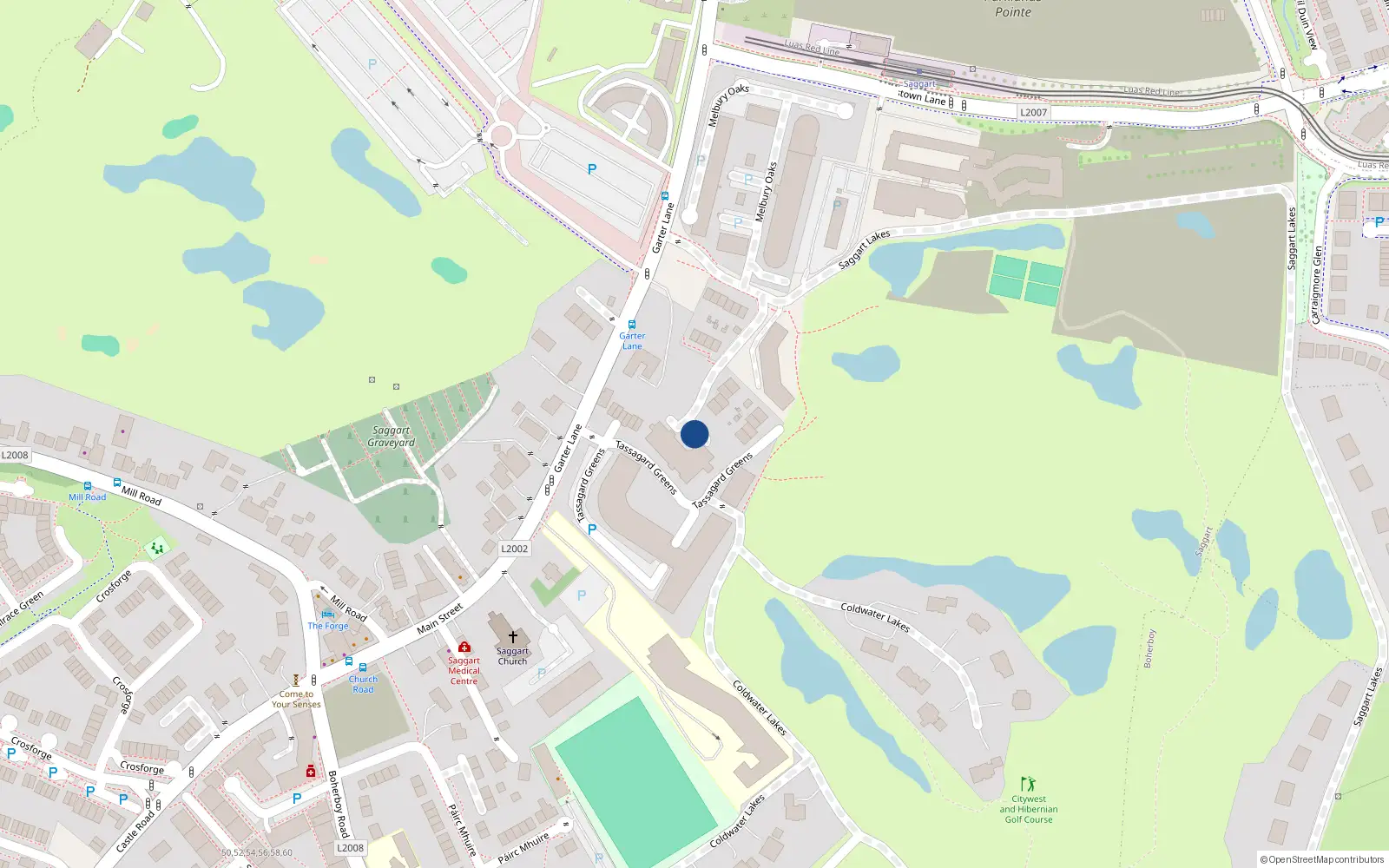 Overhead map showing the location of 38 Saggart Lodge Court, Garter Lane, Citywest