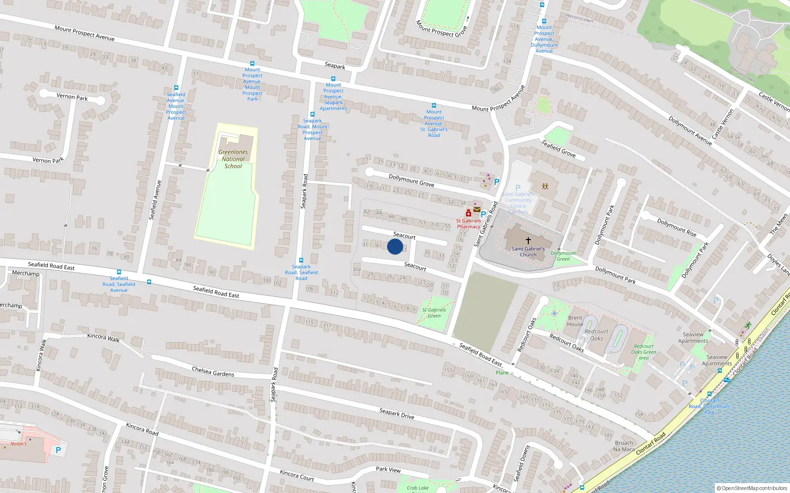 Overhead map showing the location of 38 Seacourt, Clontarf, Dublin 3