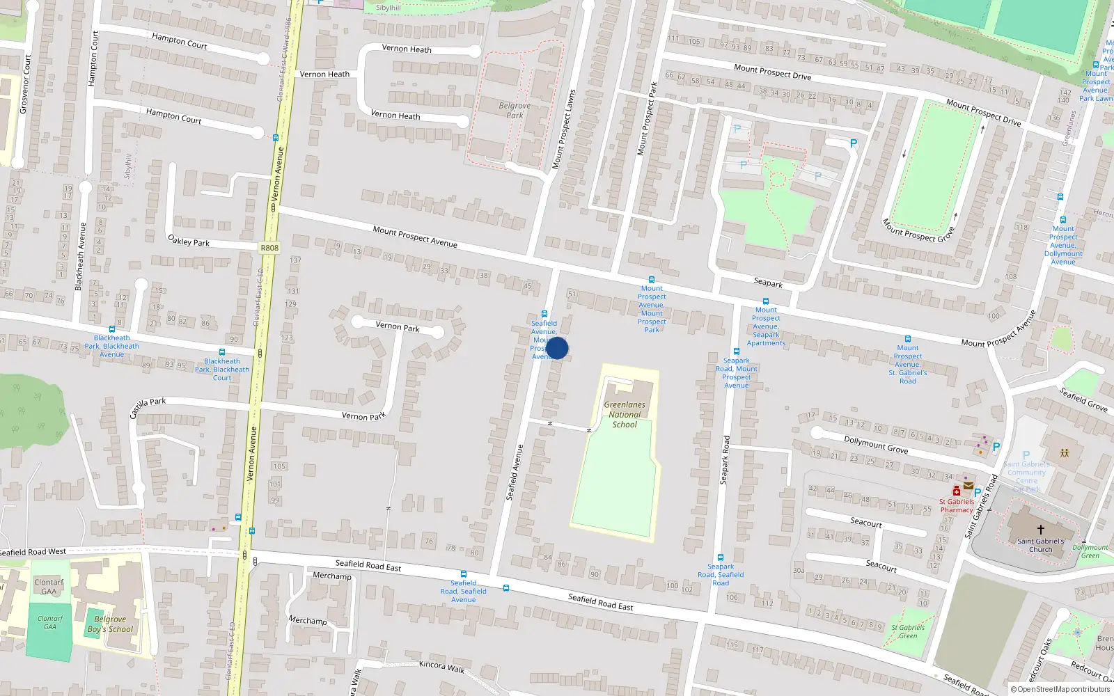Overhead map showing the location of 38 Seafield Avenue, Clontarf, Dublin 3