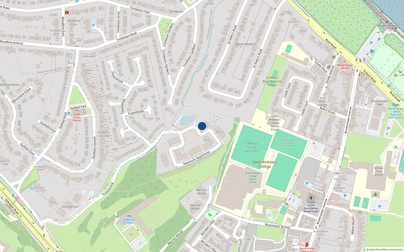 Overhead map showing the location of 38 Seamount, Stillorgan Road, Mount Merrion
