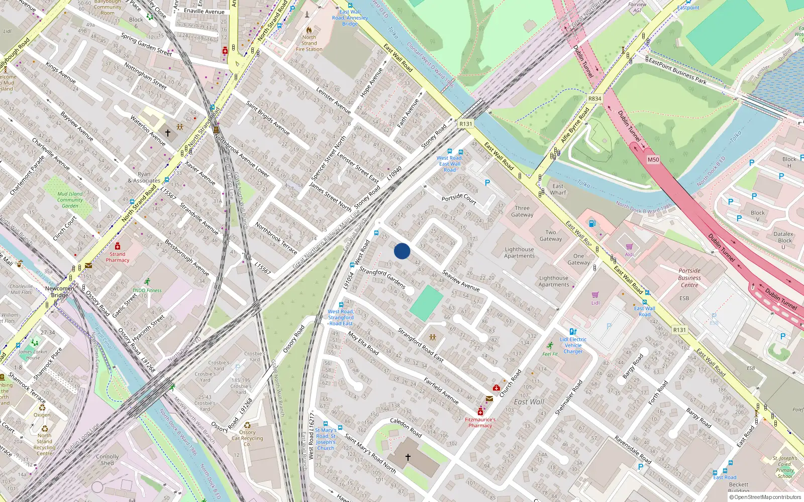 Overhead map showing the location of 38 Seaview Avenue East, Dublin 3