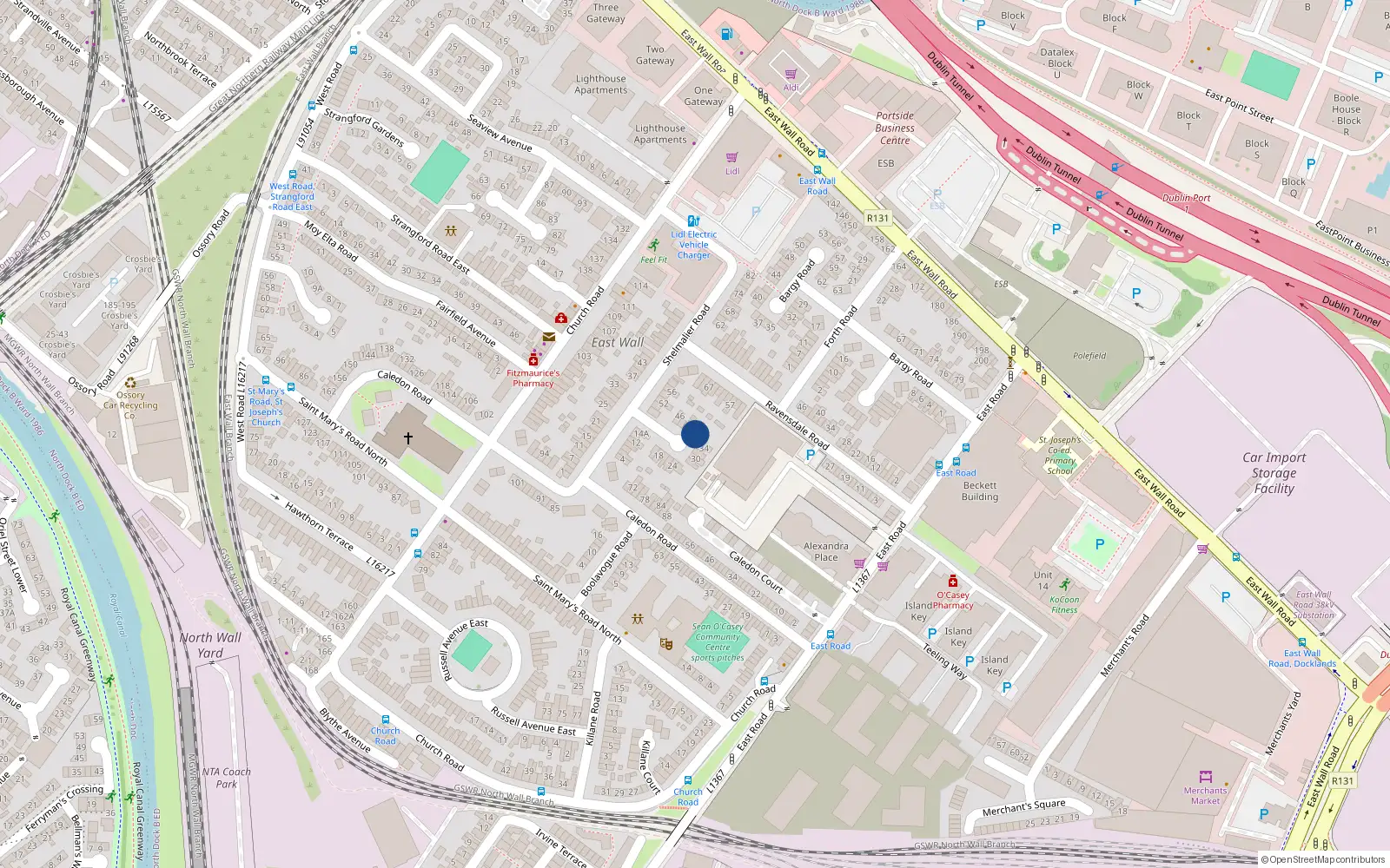 Overhead map showing the location of 38 Shelmalier Road, Dublin 3
