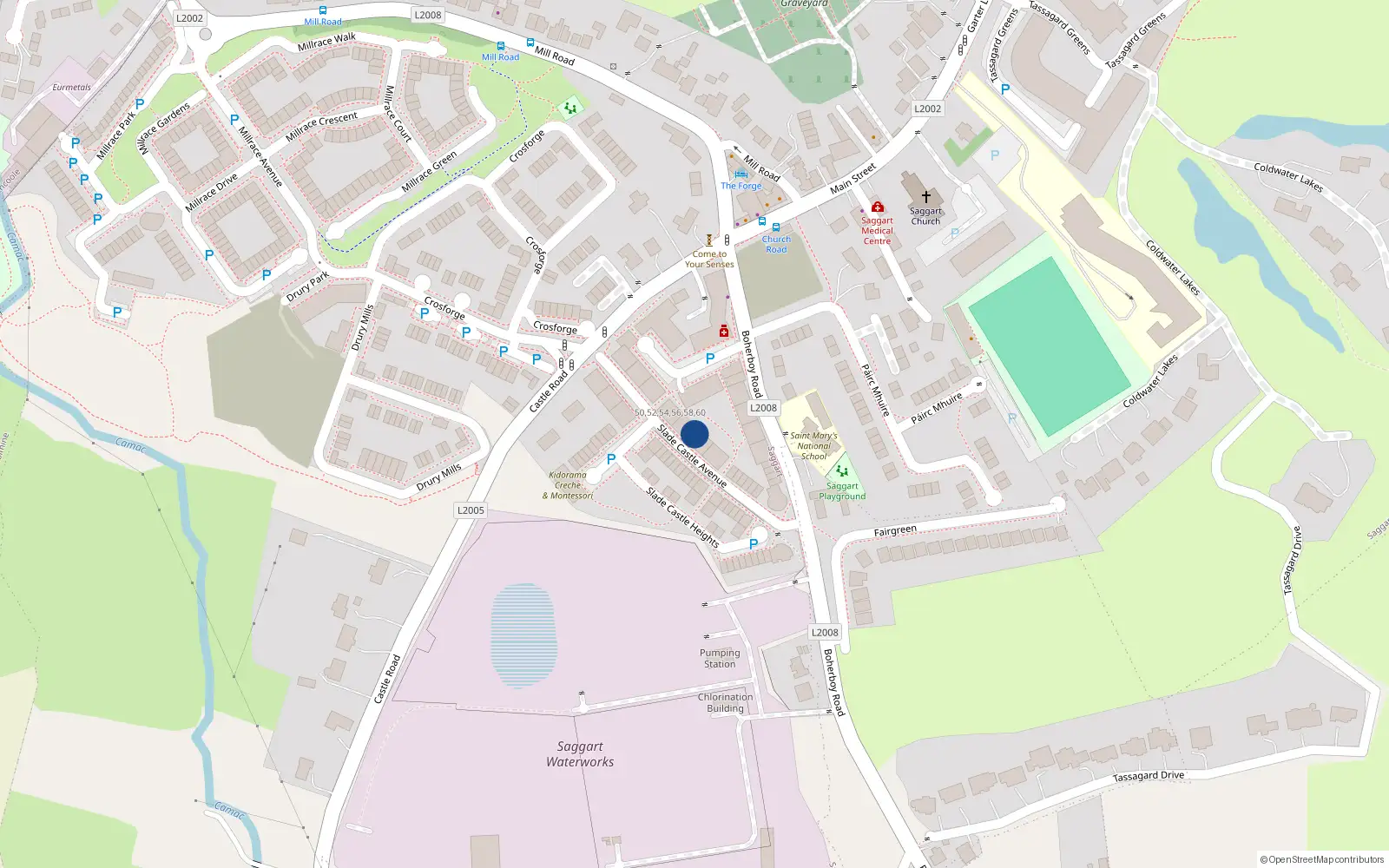 Overhead map showing the location of 38 Slade Castle Avenue, Saggart