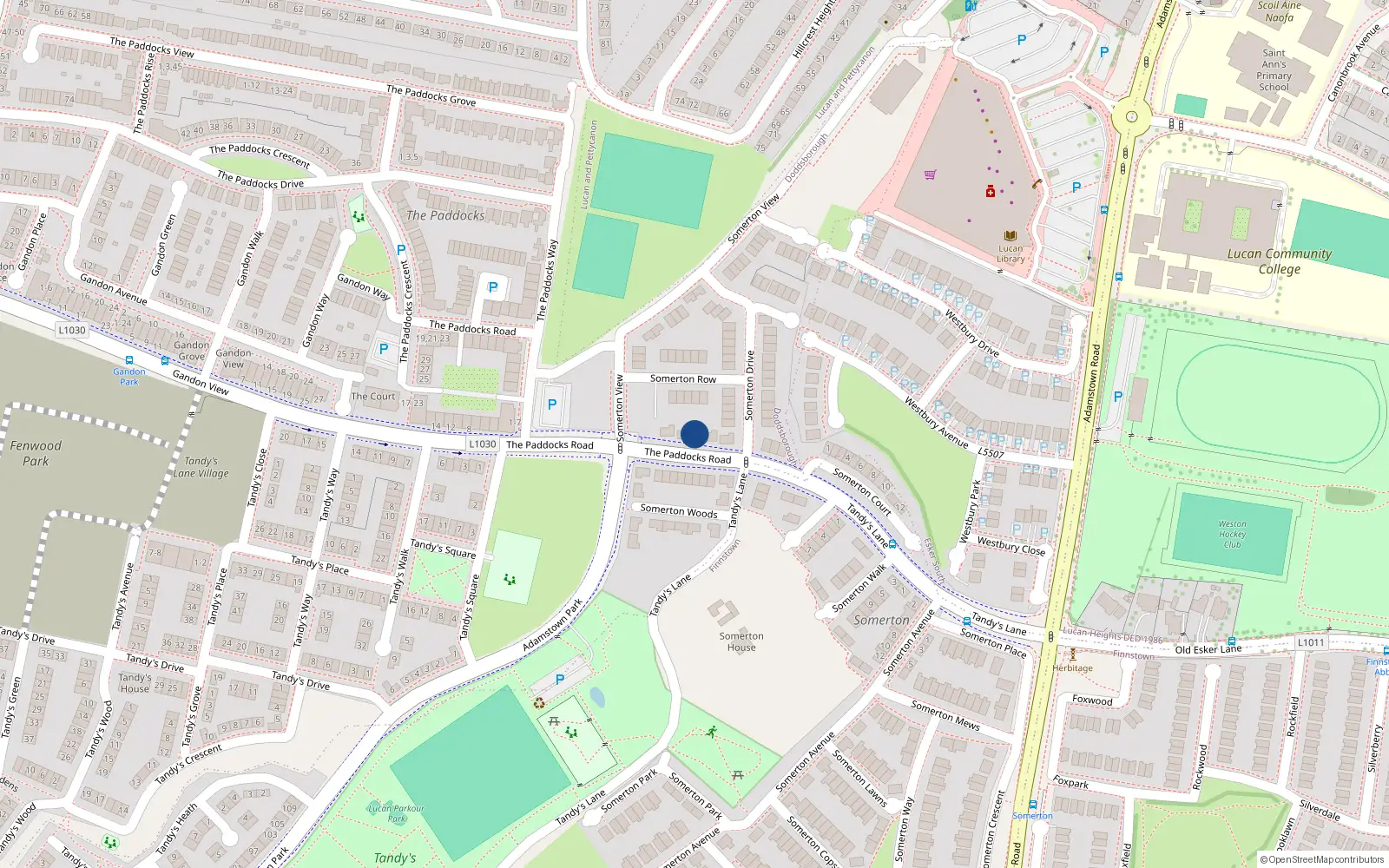 Overhead map showing the location of 38 Somerton Drive, Lucan