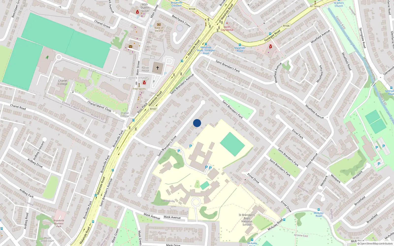 Overhead map showing the location of 38 St Brendans Drive, Coolock, Dublin 5