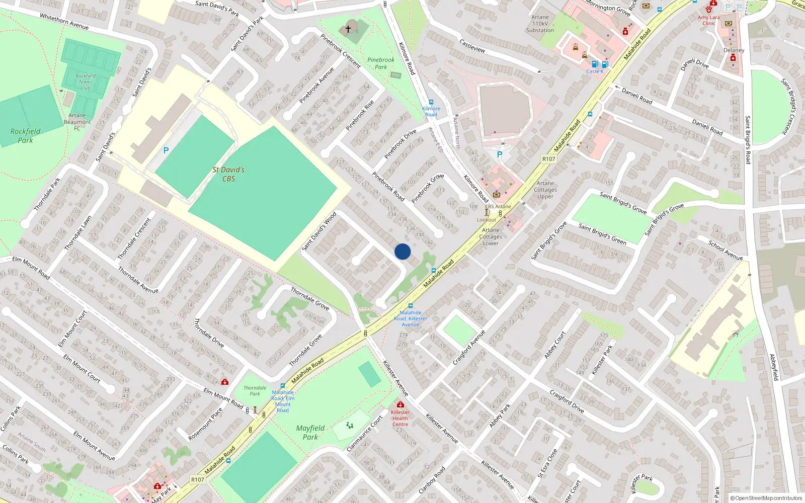 Overhead map showing the location of 38 St Davids Wood, Artane Dublin 5, Dublin