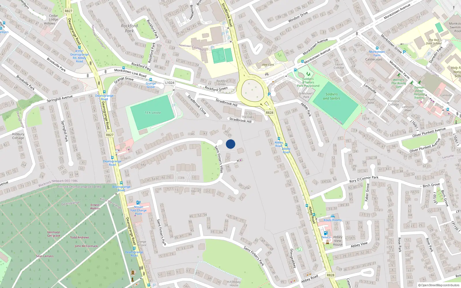 Overhead map showing the location of 38 St Fintans Villas, Deansgrange, Blackrock