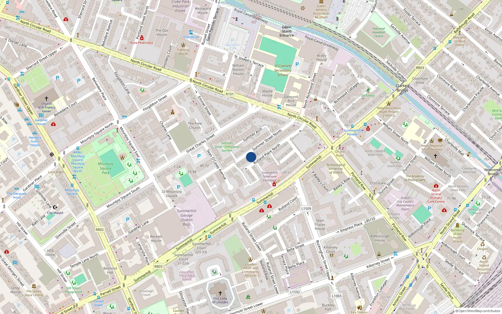 Overhead map showing the location of 38 Summer Street North, Dublin 1