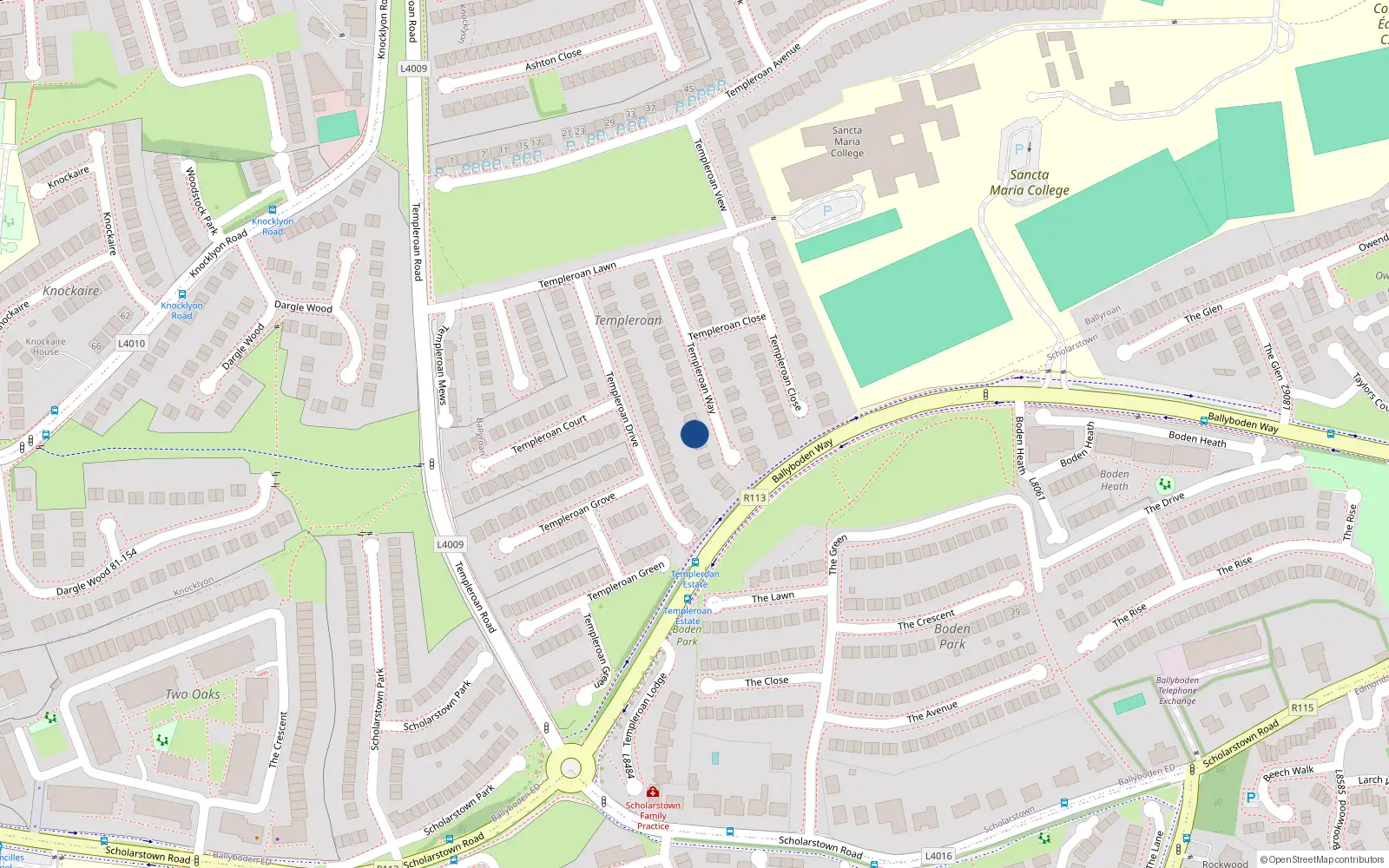Overhead map showing the location of 38 Templeroan Way, Rathfarnham
