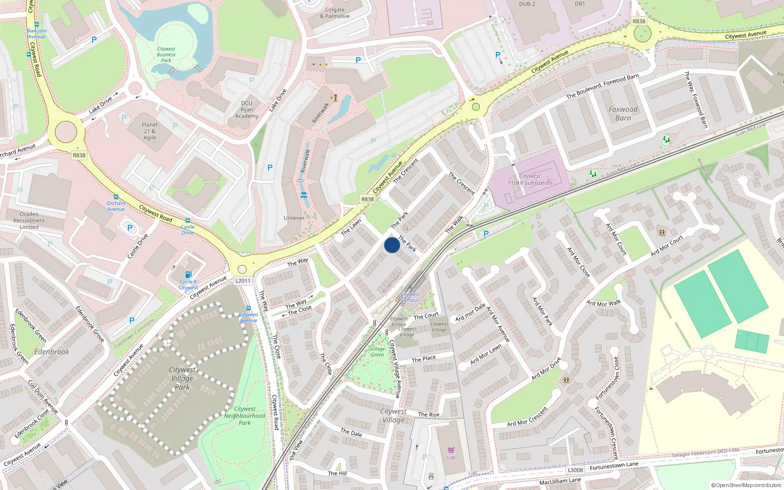 Overhead map showing the location of 38 The Park, Citywest