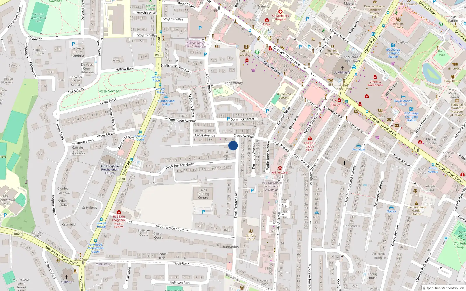Overhead map showing the location of 38 Tivoli Terrace East, Dublin