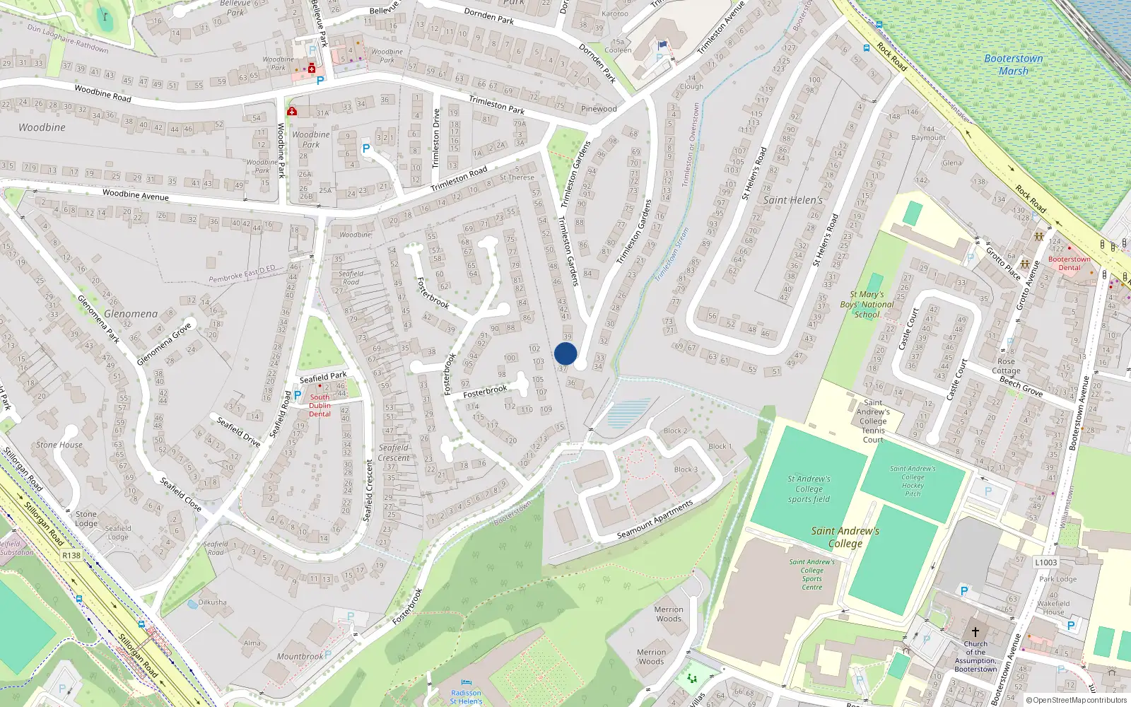 Overhead map showing the location of 38 Trimleston Gardens, Trimleston or Owenstown