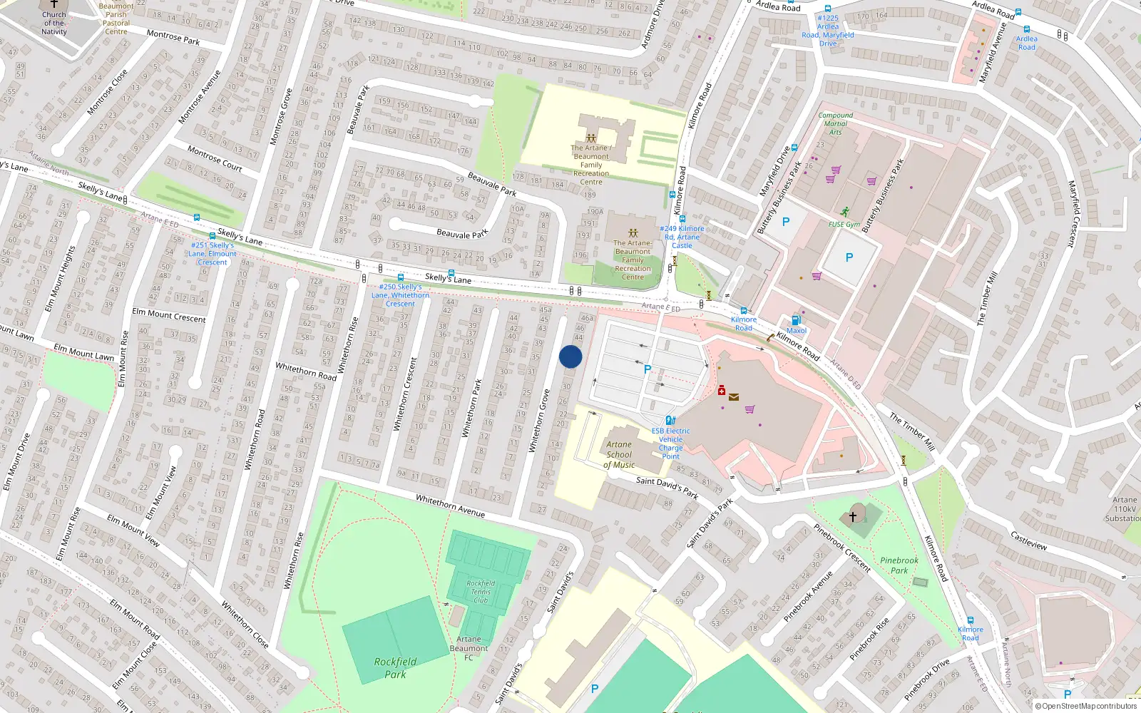 Overhead map showing the location of 38 Whitethorn Grove, Artane, Dublin 5