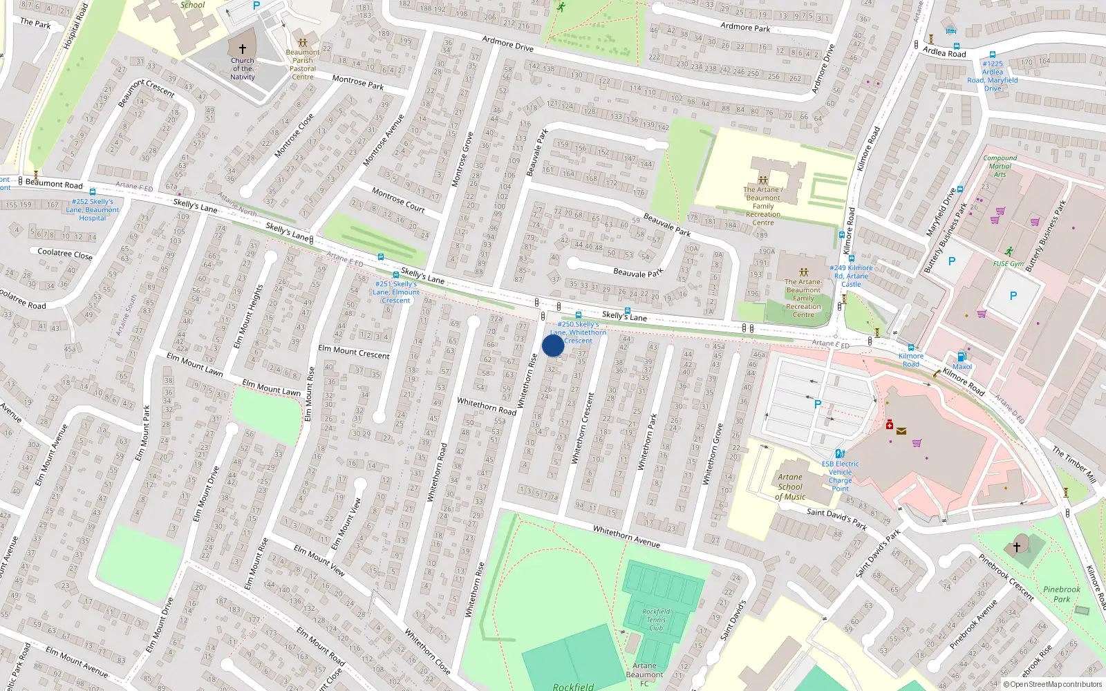 Overhead map showing the location of 38 Whitethorn Rise, Artane, Dublin 5