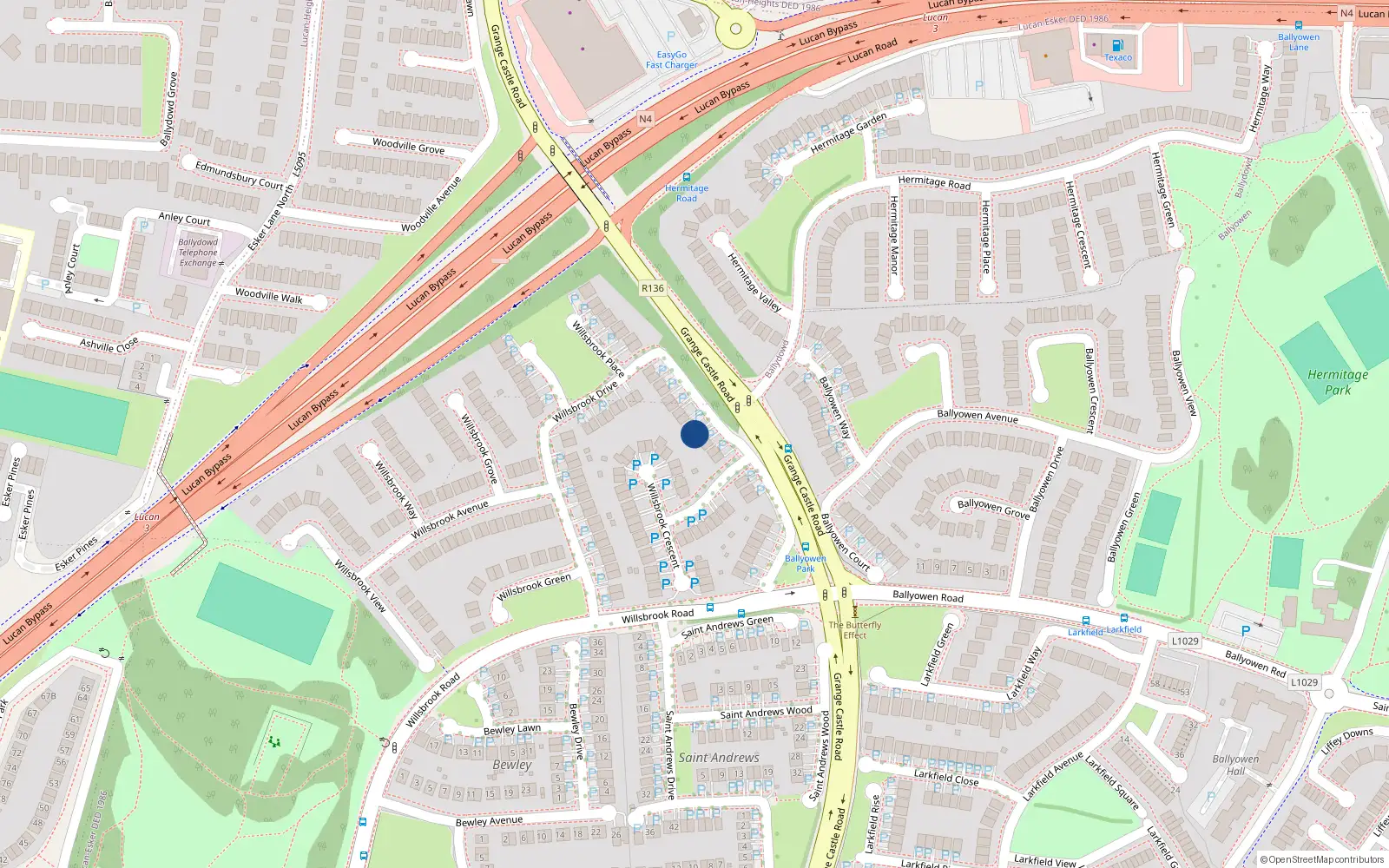 Overhead map showing the location of 38 Willsbrook Drive, Lucan