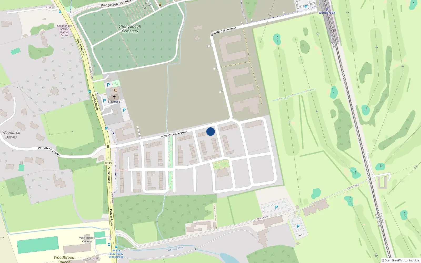 Overhead map showing the location of 38 Woodbrook, Bray