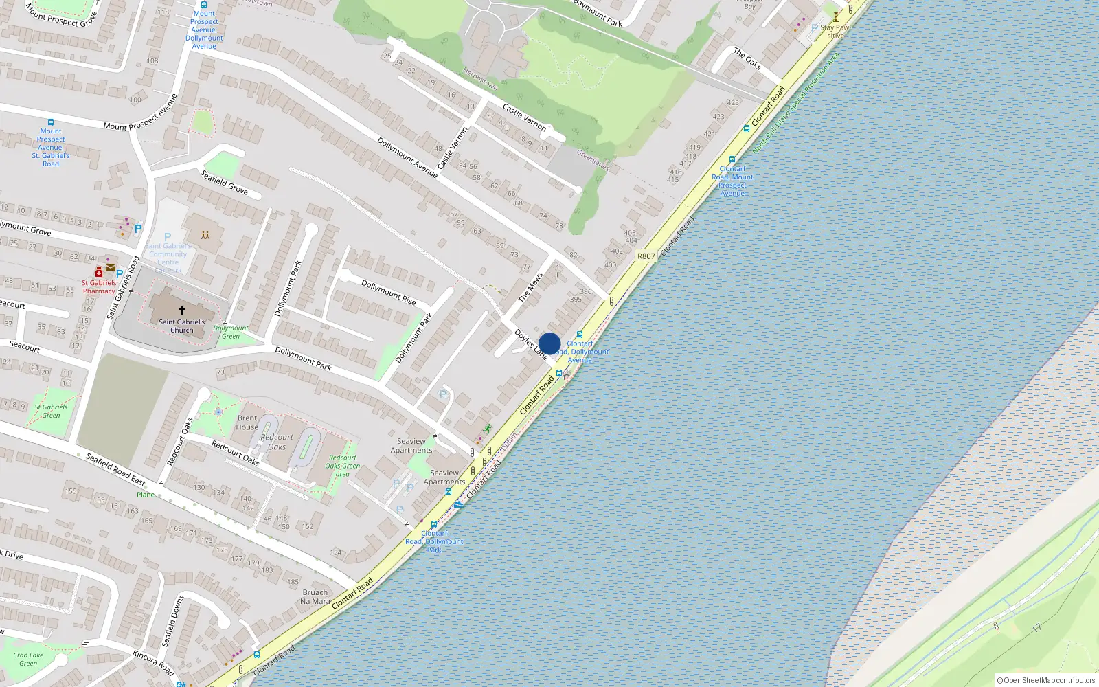 Overhead map showing the location of 385 Clontarf Road, Dublin 3