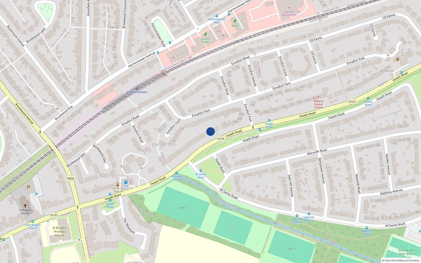 Overhead map showing the location of 386 Howth Road, Dublin 5