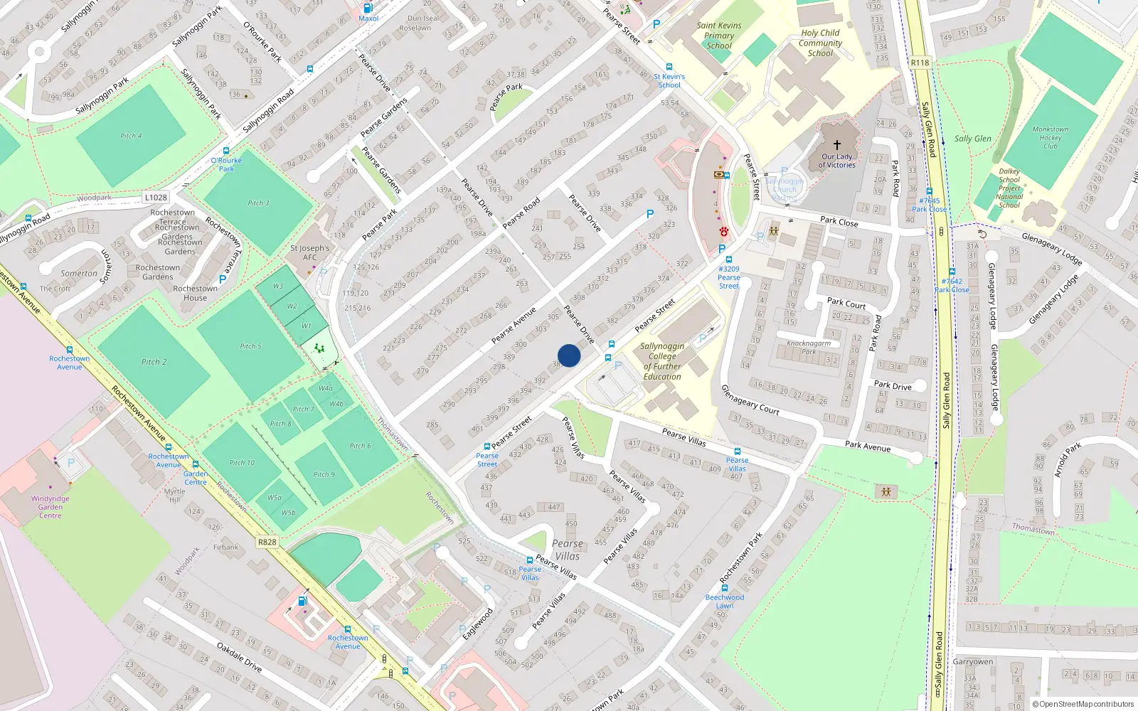 Overhead map showing the location of 387 Pearse Street, Sallynoggin