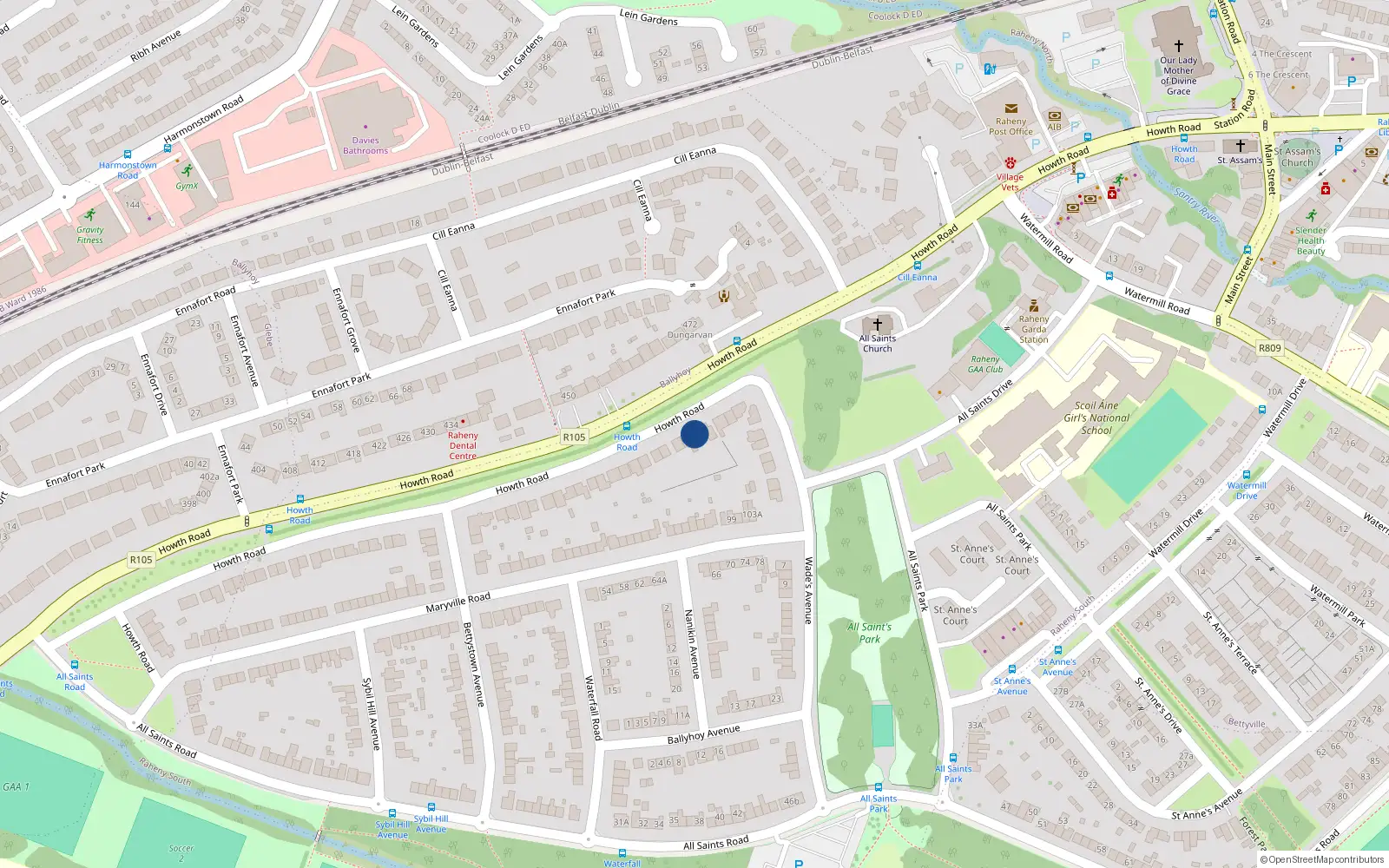 Overhead map showing the location of 389 Howth Road, Raheny, Dublin 5