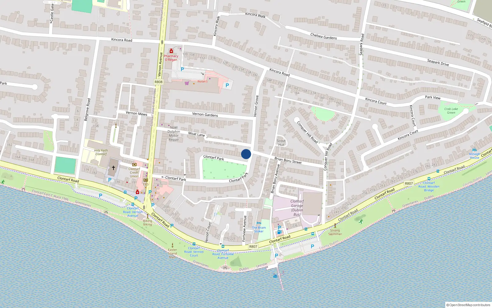 Overhead map showing the location of 38A Clontarf Park, Dublin 3