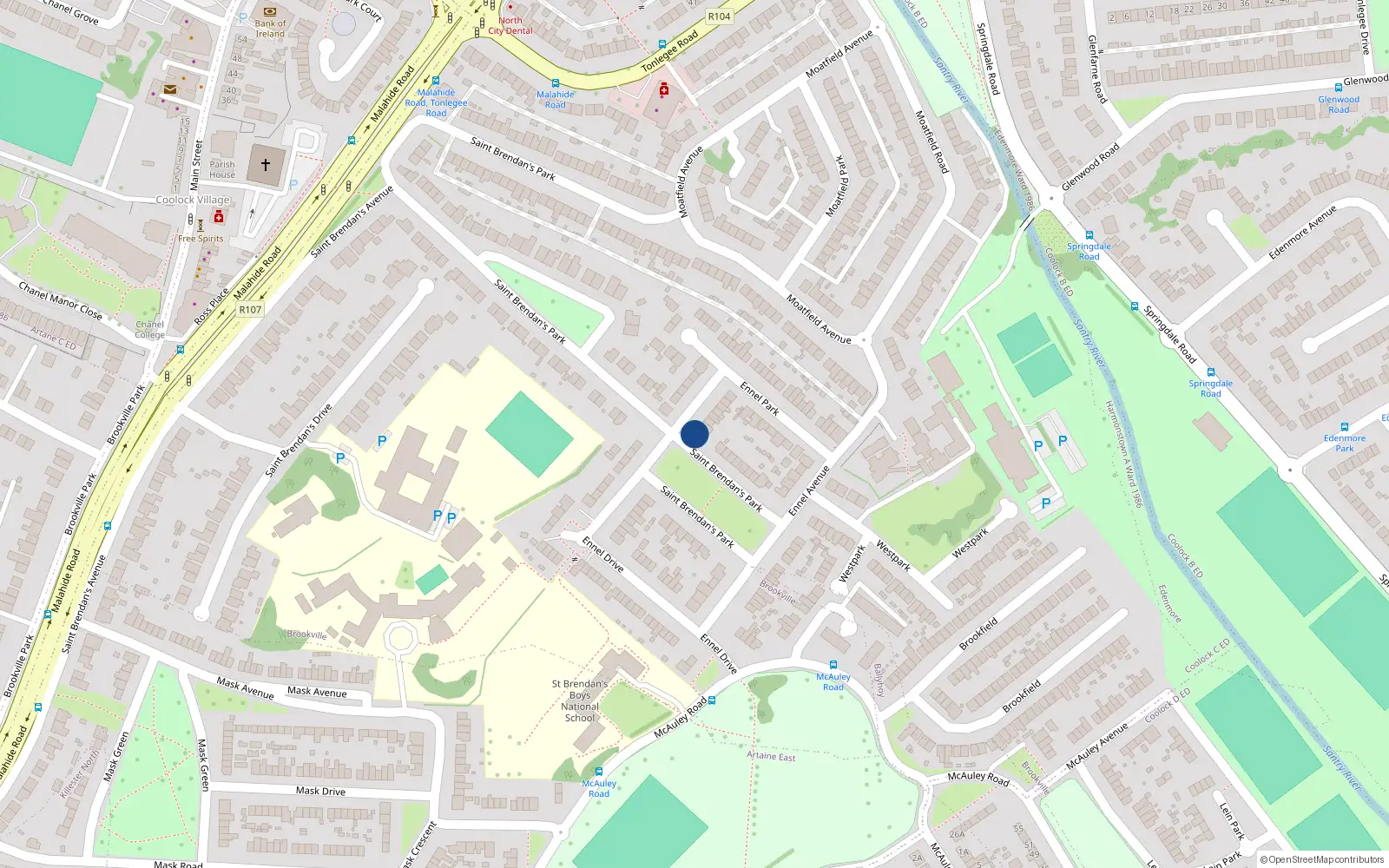 Overhead map showing the location of 38A Ennel Drive, Dublin 5