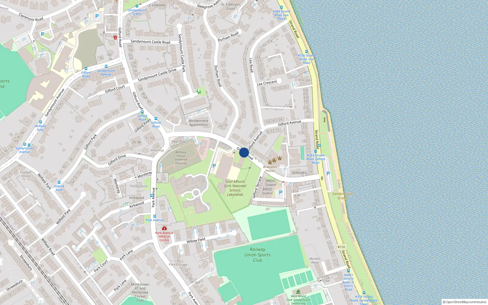 Overhead map showing the location of 38bwindermere, Gilford Road, Sandymount