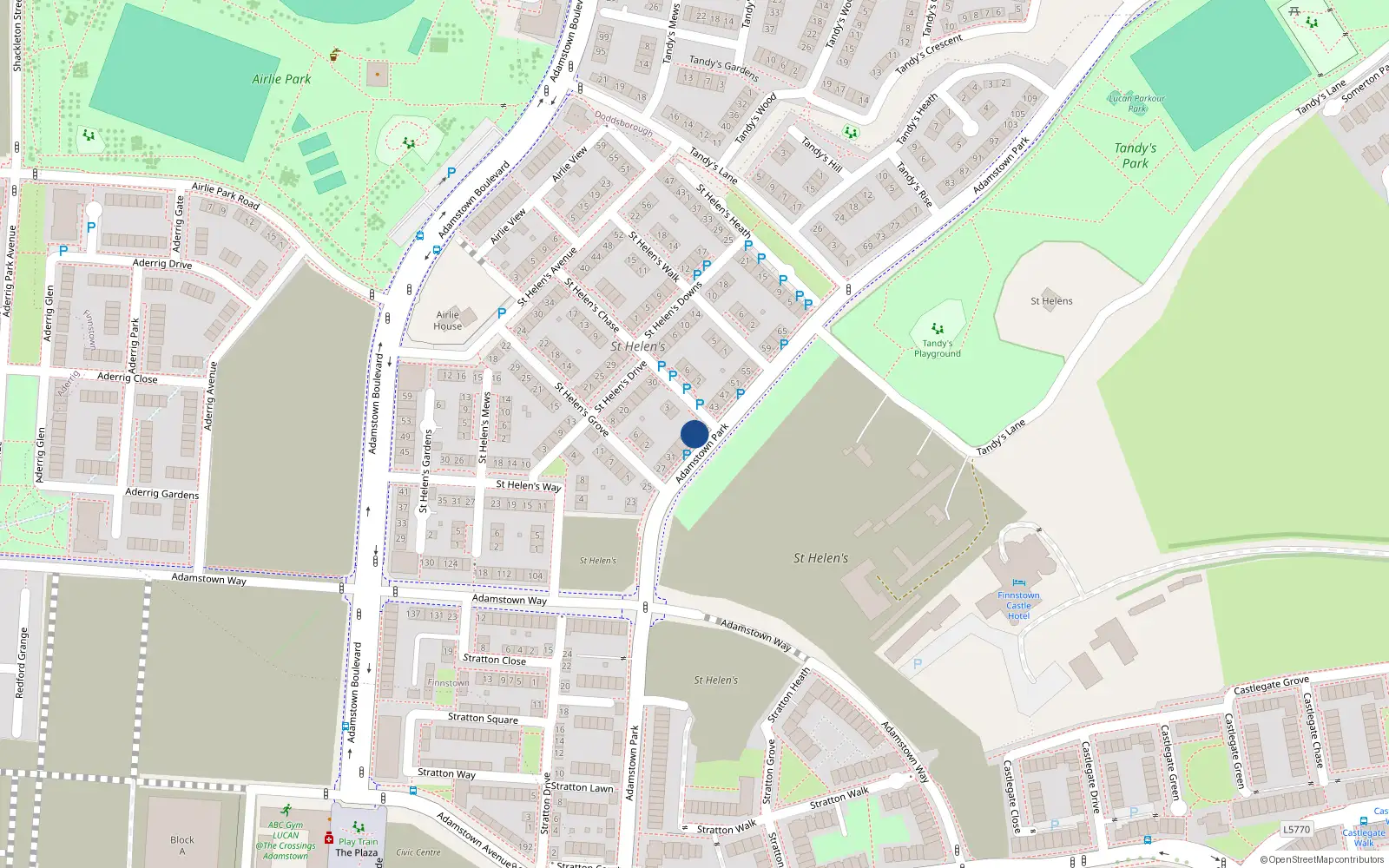 Overhead map showing the location of 39 Adamstown Park, Lucan