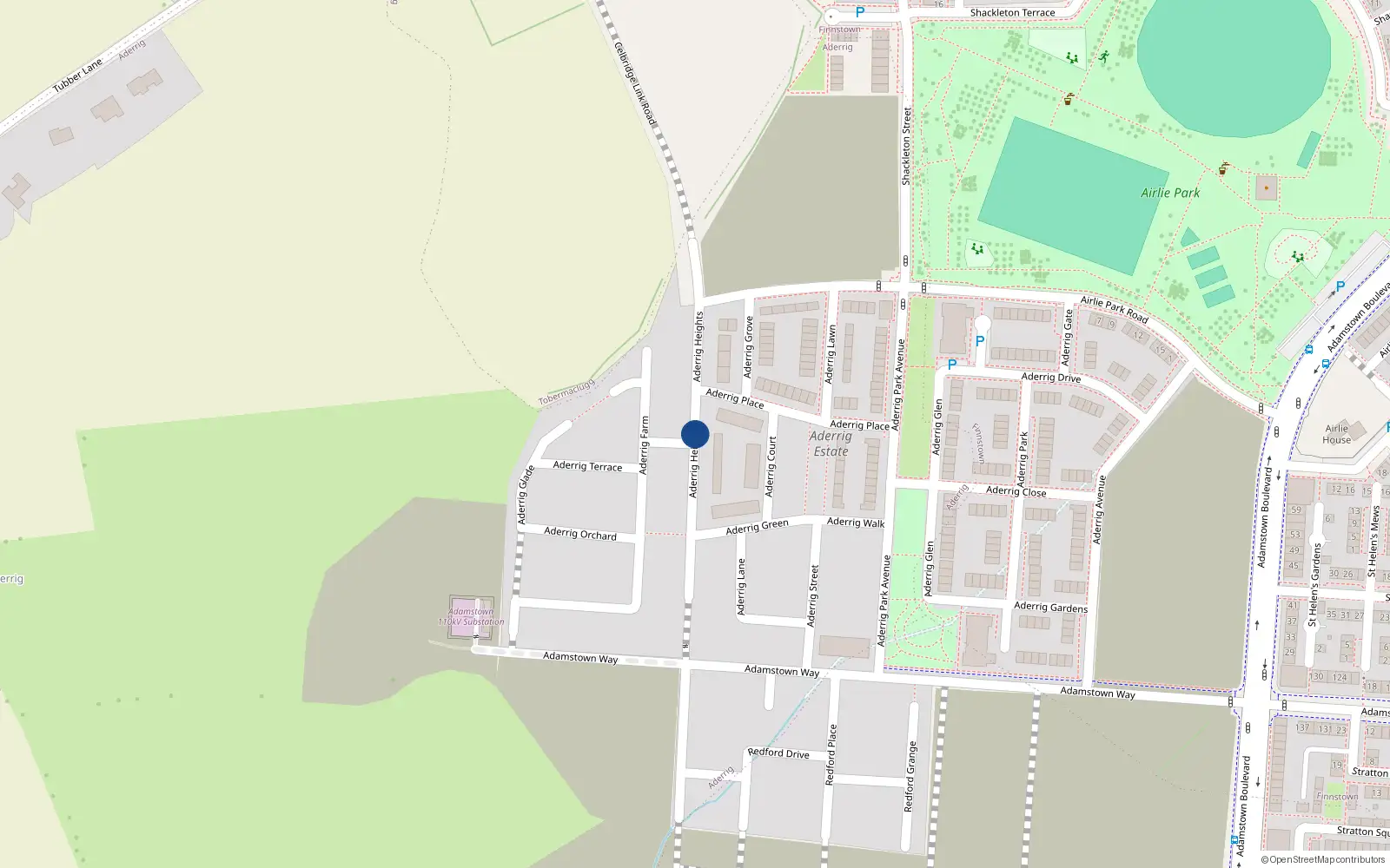 Overhead map showing the location of 39 Aderrig Heights, Aderrig