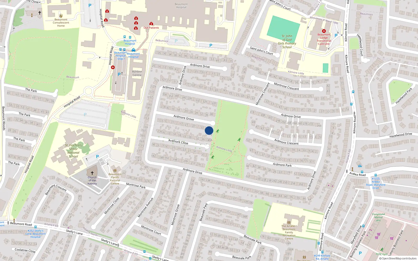 Overhead map showing the location of 39 Ardmore Grove, Artane, Dublin 5