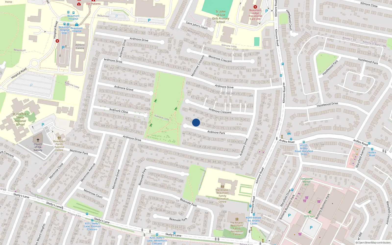 Overhead map showing the location of 39 Ardmore Park, Artane, Dublin 5