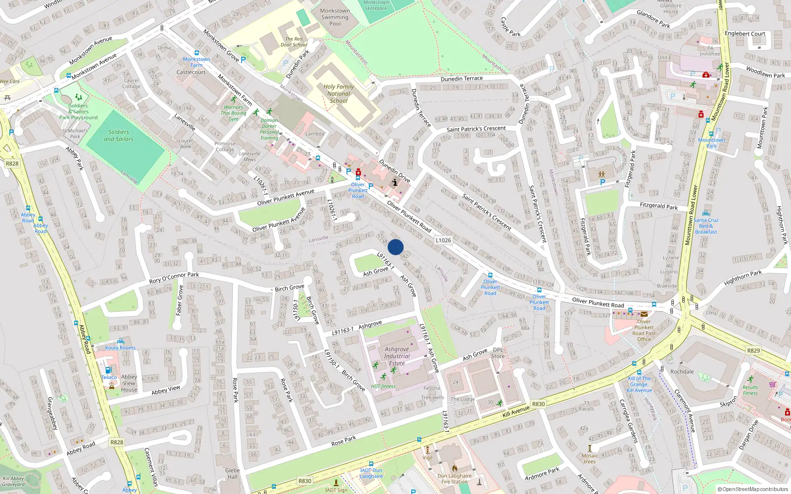 Overhead map showing the location of 39 Ash Grove, Kill Avenue, Dun Laoghaire