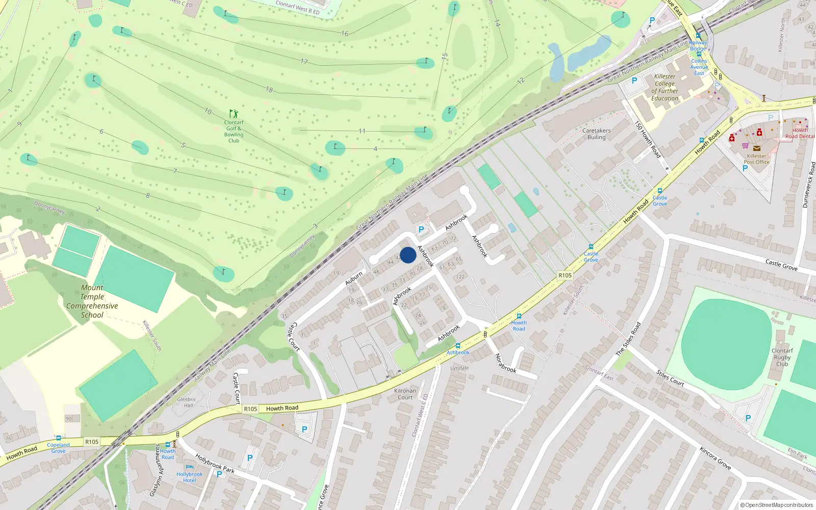 Overhead map showing the location of 39 Ashbrook, Dublin 3