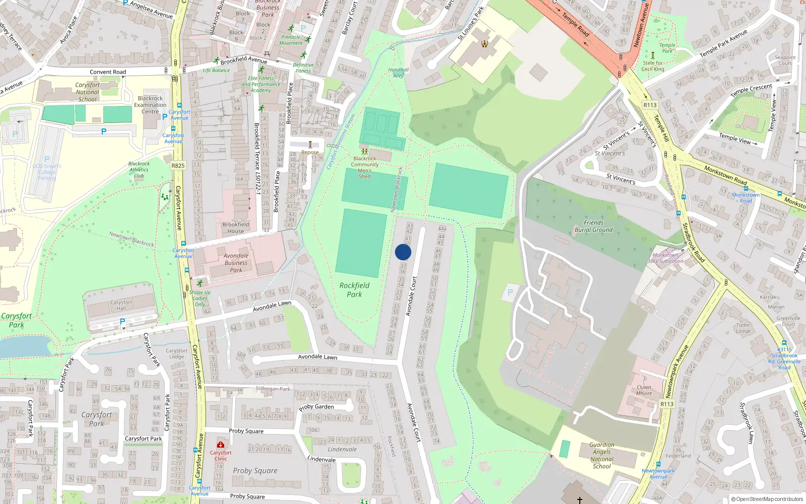 Overhead map showing the location of 39 Avondale Court, Blackrock, Co Dublin