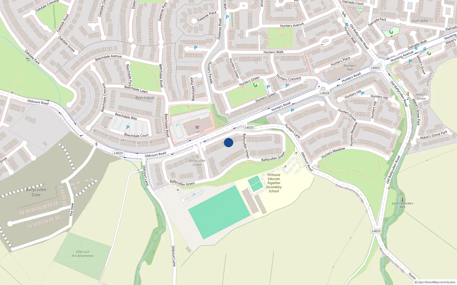 Overhead map showing the location of 39 Ballycullen Green, Dublin 24