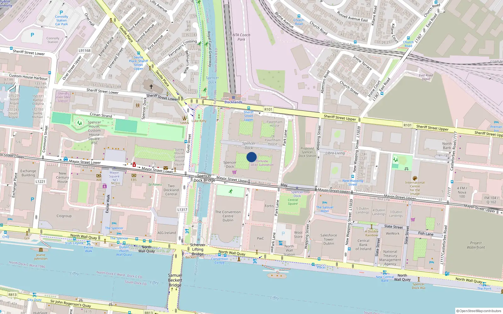 Overhead map showing the location of 39 Baltrasna House, Spencer Dock, North Wall Quay Dublin 1