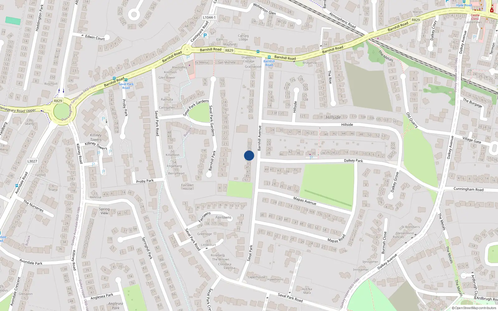Overhead map showing the location of 39 Barnhill Avenue, Dublin