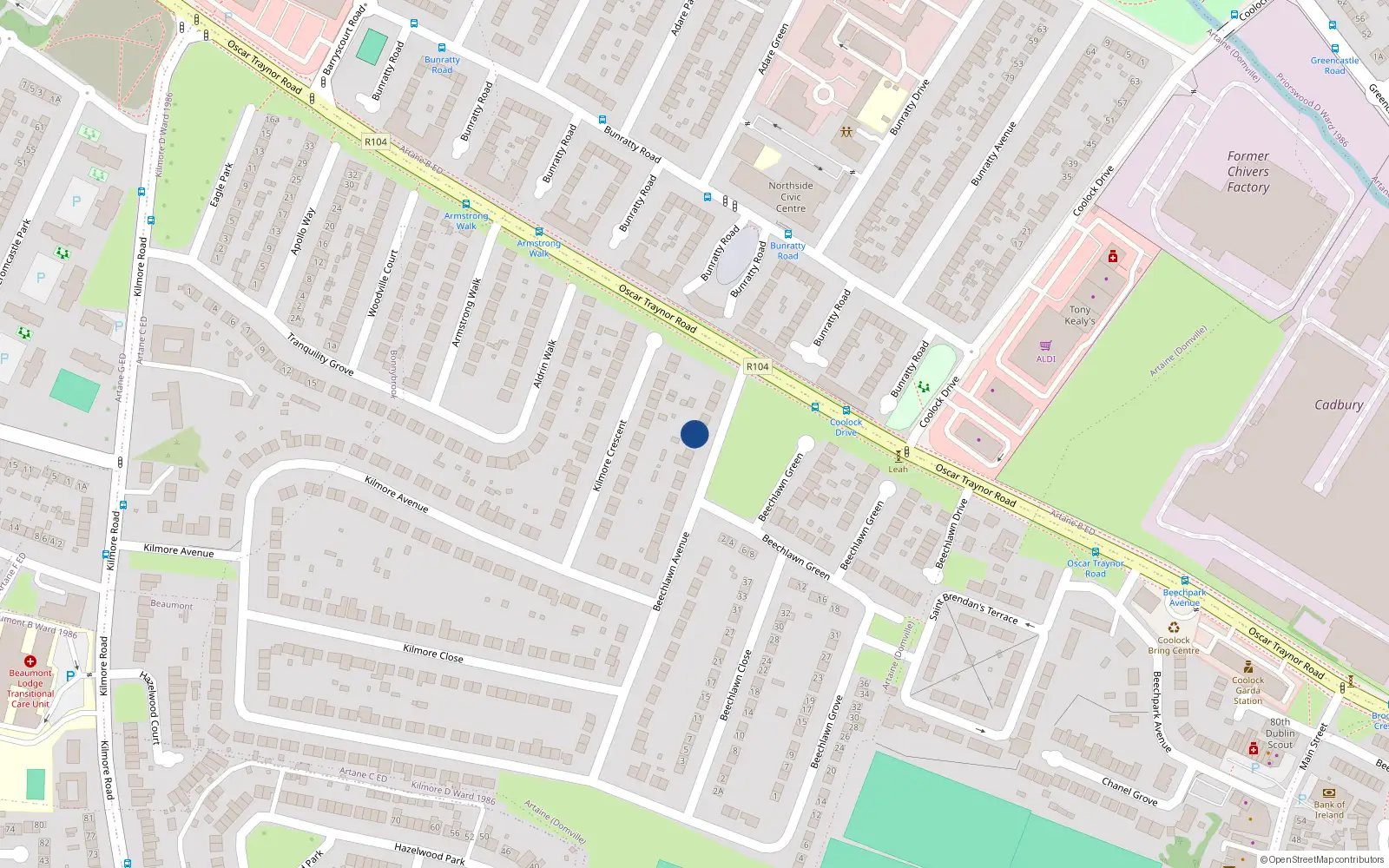 Overhead map showing the location of 39 Beechlawn Avenue, Artane, Dublin 5