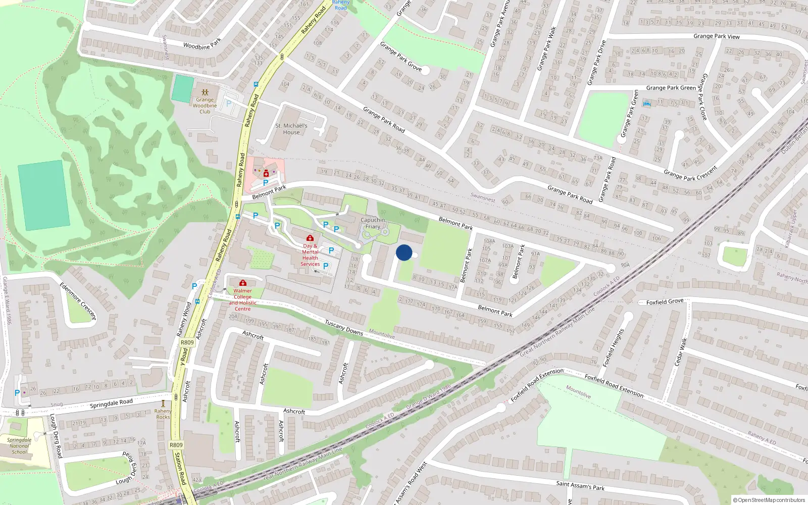 Overhead map showing the location of 39 Belmont Square, Dublin 5